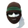 Crocheted Brown Beard Hat with Two Green Stripes